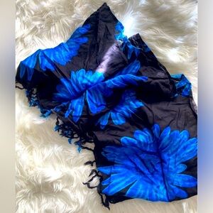 43” wide tropical blue/black scarf